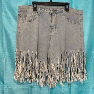 Blue Jean Gray SHORTS Fringed Frayed Cut Off Size 3X